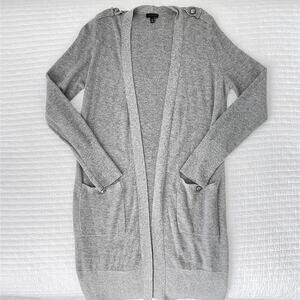 New Talbots Longline Cotton Open Front Knit Cardigan Sweater in Gray Size XS